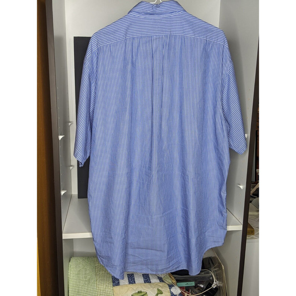Ralph Lauren Blue Label YARMOUTH Shirt Men 17 32/33 Blue Stripe Logo Button - Picture 3 of 5